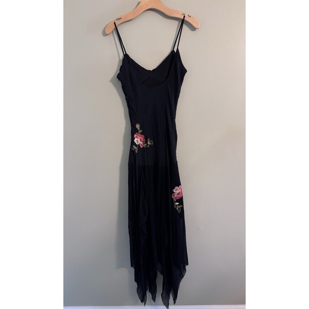 VTG Y2K Cache Silk Maxi Dress Sz 8 Beaded Embroidered Floral Whimsy Fairy Goth - Picture 3 of 16
